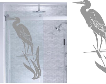 Heron Marsh Etched Glass Vinyl Privacy Film - Large Sliding Door Decal  Window Sticker