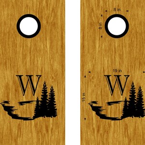 Cornhole Board Decals Lake Trees Monogram Bean Bag Toss Personalized Cornhole Custom Cornhole Decals Vinyl Decals