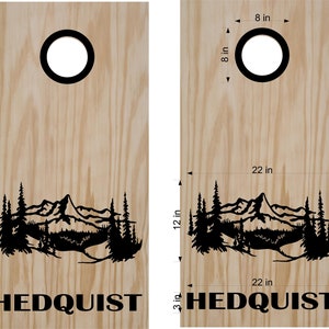 Custom Family Name Cornhole Board Decals  Mountains Design  Vinyl Stickers for Bean Bag Toss