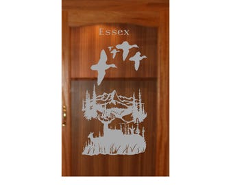 Deer Buck Mountains Vinyl Decal: Etched Glass Look, Cabin Decor