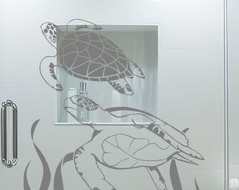 Sea Turtles Etched Shower Doors Vinyl
