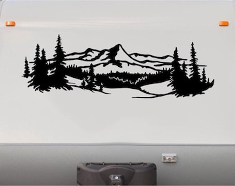 Décalcomanies Mountain Forest pour camping-car - Graphismes nature à feuilles persistantes pour remorque de camping-car Toy Hauler 131B
