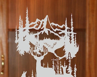 Etched Glass Vinyl Decal - Family Deer Buck Sign for Cabinet Window  Front Door