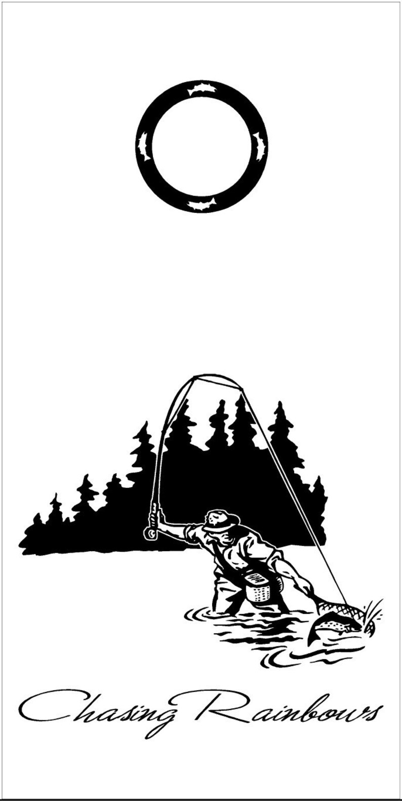 Hunting Fishing Trout Fly Fishing Cornhole Decals Bean Bag Toss Wraps Custom Cornhole Decals Vinyl Decals