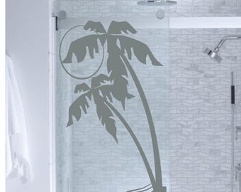 Palm Tree Etched Glass Decal - Shower Door Sticker Privacy Window Film