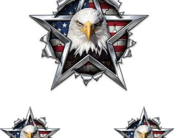 Bald Eagle Golf Cart Decal - Star Ripped Metal American Flag Vinyl Sticker Graphics ATV UTV