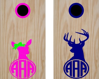 Monogram Deer Cornhole Board Decals Stickers Bean Bag Toss- Anniversary Gift