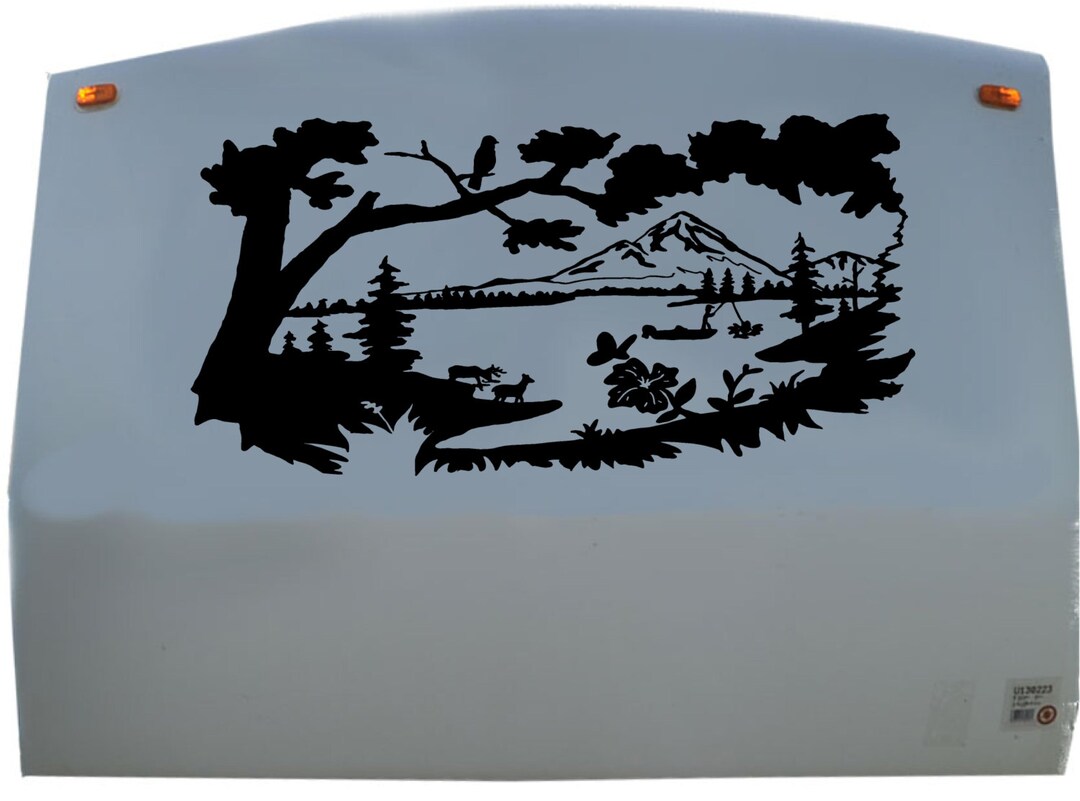 Mountains Lake Camping RV Camper Decal Sticker Graphic Custom Text ...