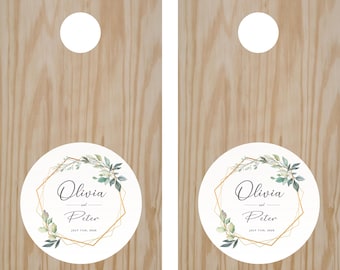 Personalized Wedding Cornhole Decal Set – Removable & Reusable – Full-Color Printed Vinyl – StickerChef