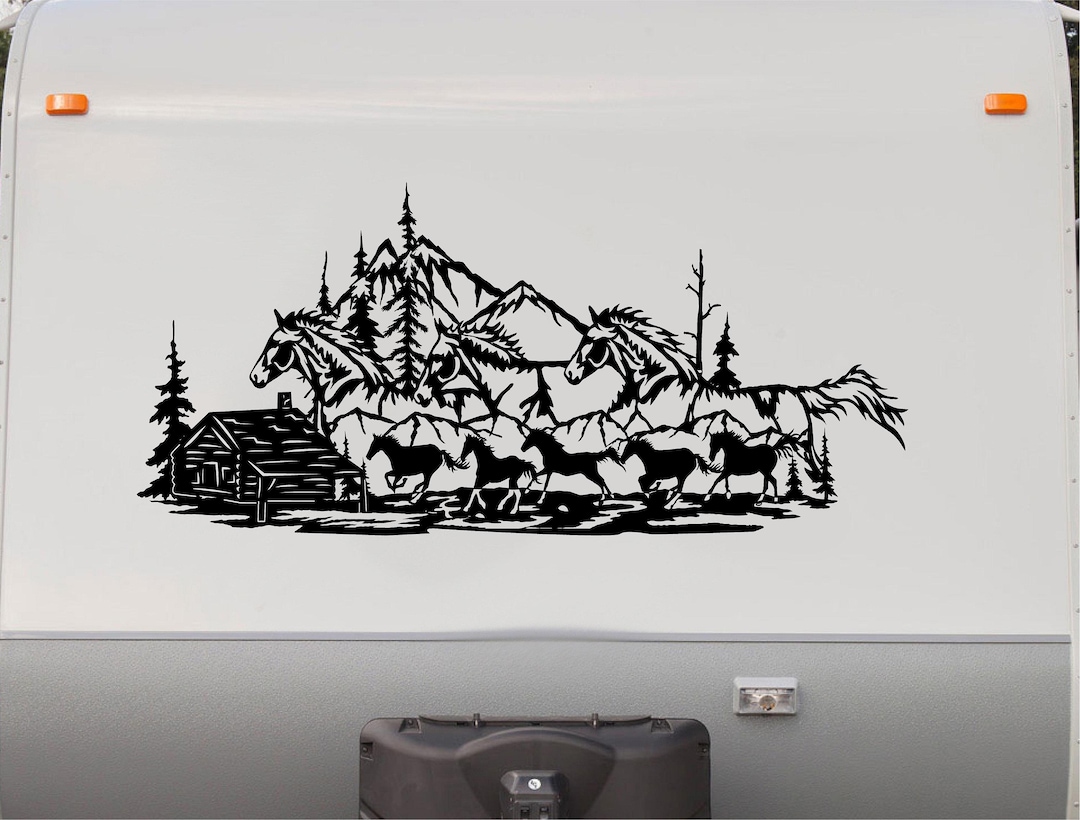 RV Camper Graphics Decals Stickers Running Horses : Custom Text - Etsy