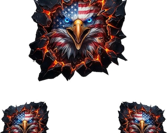 Bald Eagle Golf Cart Decal - Lava Fire Cracked Rock American Flag Vinyl Sticker ATV UTV Set