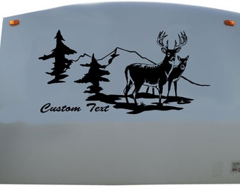 Deer Buck Doe Hunting Camping RV Camper Decal Sticker Graphic Custom Text Mural AT104