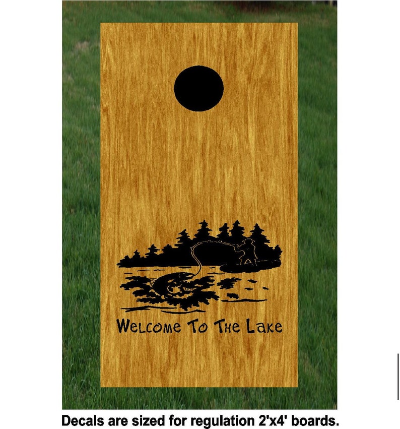 Lake Cabin Cornhole Board Decals Bass Fishing Stickers Bean Bag Toss Personalized Cornhole Custom Cornhole Decals-Vinyl Stickers image 1