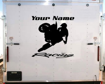 Motorcycle Racing Trailer Decals: Custom Text Vinyl Stickers (Set of 2)