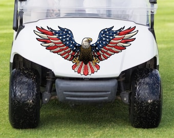 Bald Eagle Golf Cart Decal - American Flag Wings Patriotic Vinyl Sticker Graphics ATV UTV