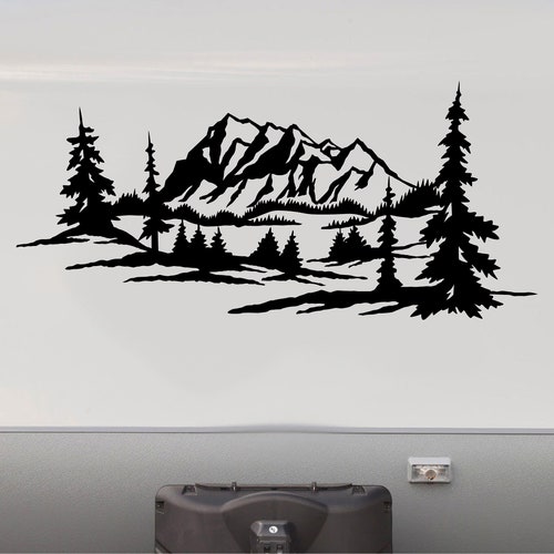 Trees Mountains RV Camper Decal Sticker Graphic Custom Text - Etsy