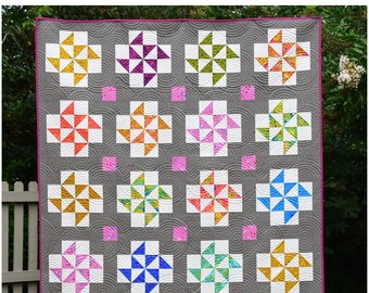 Windmill Quilt Pattern - Digital pdf - Pre-Cut Friendly, Layer Cake, Fat Quarter - Baby, Throw, and Queen Sizes