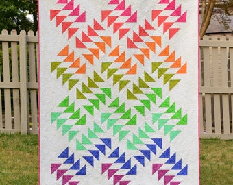 Allegheny Digital pdf Quilt Pattern - Quilt Pattern with Flying Geese, Throw Size Quilt, Rainbow and Gradient Quilt Pattern
