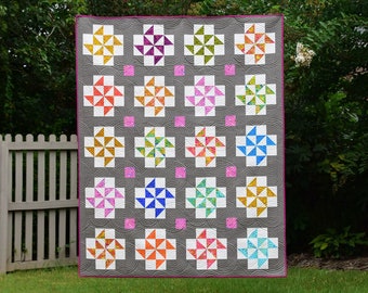Windmill Quilt Pattern - Digital pdf - Pre-Cut Friendly, Layer Cake, Fat Quarter - Baby, Throw, and Queen Sizes