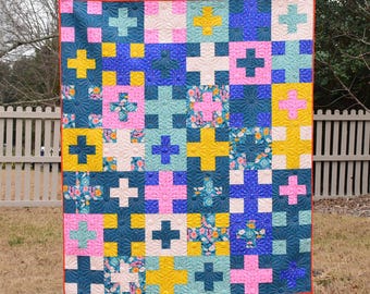 Plus Plus Digital pdf Quilt Pattern - Baby and Throw Sizes - Fat Quarter and Yardages