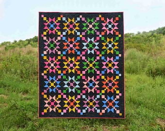 Scenic Waypoint Digital pdf Quilt Pattern - Quilt Pattern for Fat Quarters, Baby, Throw Size & Twin - Ohio Star and Irish Chain Modern Quilt