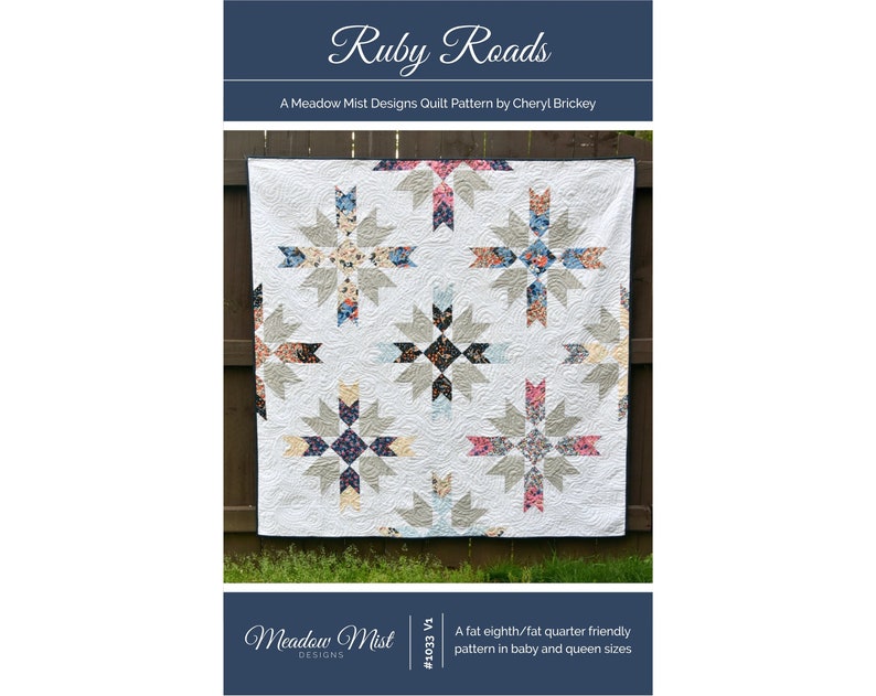 Ruby Roads digital quilt pattern fat eighth/fat quarter quilt pattern a modern pattern baby, lap, and queen sizes image 1
