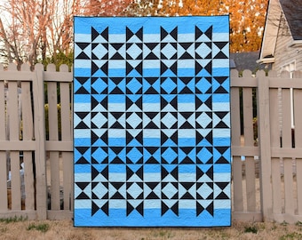 Ohio Stripes - digital quilt pattern - a modern Ohio Star pattern - throw and twin quilt