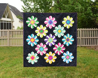 Pavilion Blooms Quilt Pattern - Digital pdf - Fat Quarter Friendly - Throw Size Quilt