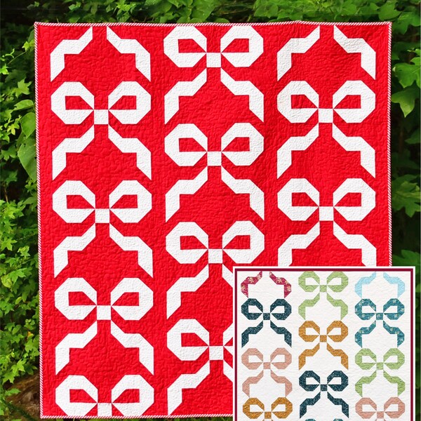 Festive Bows Digital pdf Quilt Pattern - Charm Pack and Fat Quarter Quilt Pattern, Throw Size Quilt, Holiday and Christmas Quilt Pattern