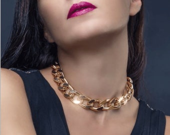 Chunky Chain Choker, Bling Chain Choker, Collier Hip Hop w. Grands Liens, LUX