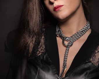 Collier d'esclave élégant avec chaîne d'étouffement, collier punk rock pour les festivals, collier INTERDIT en argent