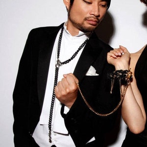 Unisex Black Y Chain Necklace, Mens Chunky Lariat, Oversized Futuristic Necklace, Cyberpunk Gothic Clothing, Men&#39;s Jewelry, ROSARY