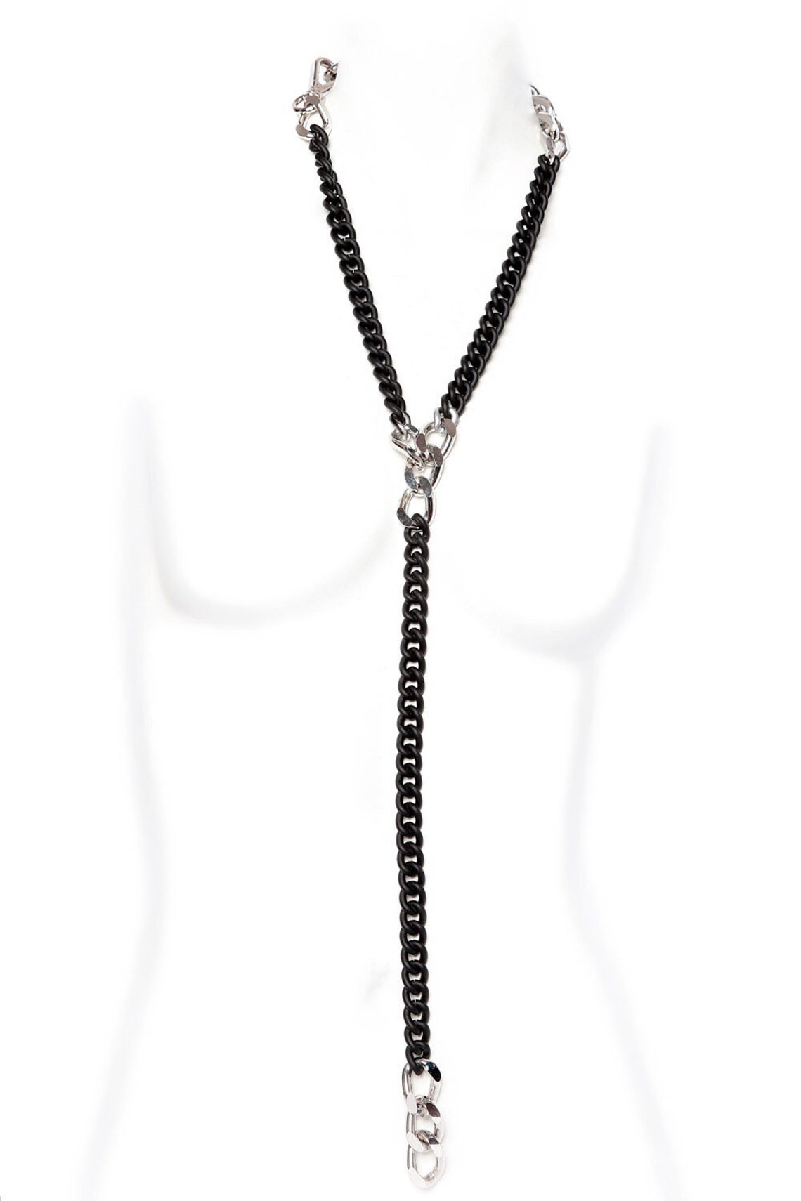 Unisex Black Y Chain Necklace Mens Chunky Lariat Oversized Etsy