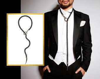 Laisse chaîne en métal noir bondage sexy pour hommes, collier avec pendentif en corne, collier de soumission pour homme, laisse en caoutchouc mat, INTERDIT noir mat