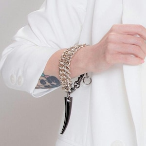 Chunky Chain Bracelet with Big Spike Pendant, Gothic Post Apocalyptic Cuff, FORBIDDEN Bracelet
