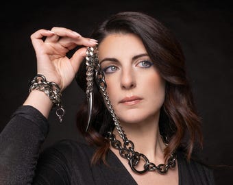 Gotycki, miejski, duży, odważny, długi naszyjnik z wisiorkiem w kształcie kolca - FORSAKEN NECKLACE