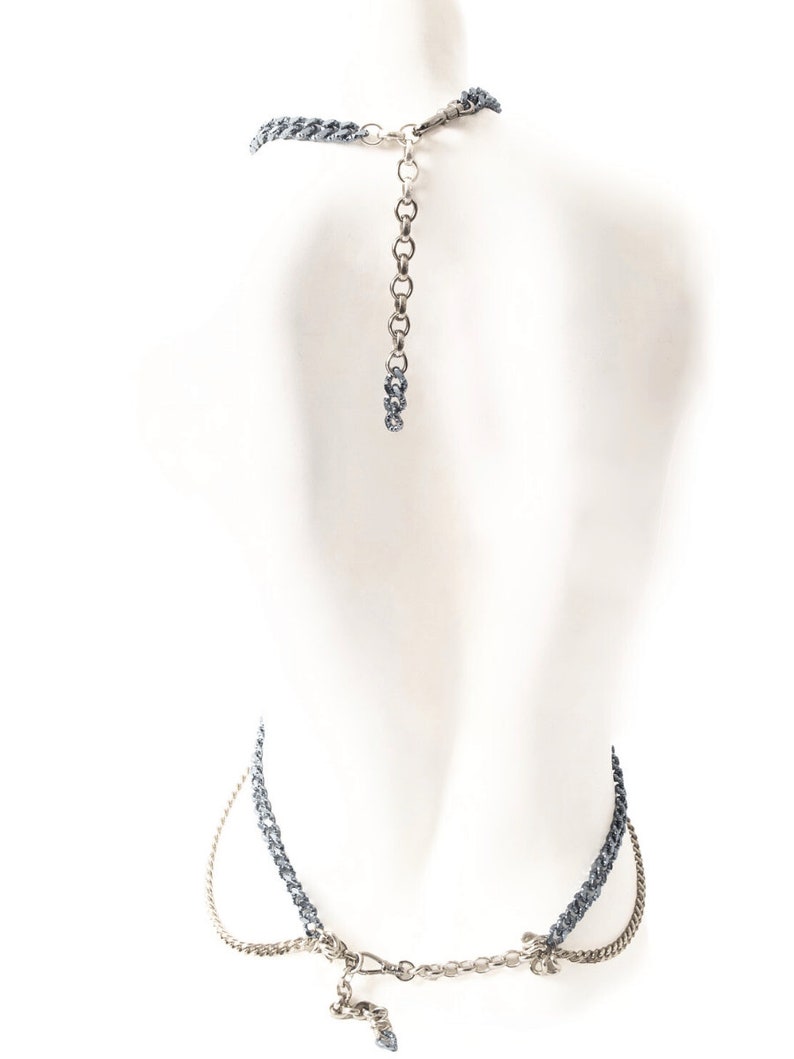 Glitter Body Chain in Silver Blue, Deep V Body Necklace, Statement