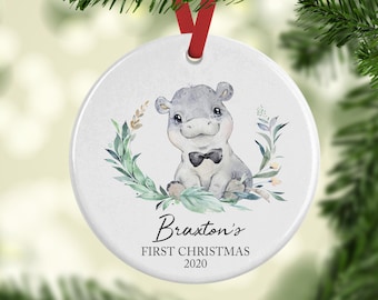 HIPPOPOTAUMUS HIPPO Christmas Ornament U CHOOSE NAME & YEAR Personalize Kids 