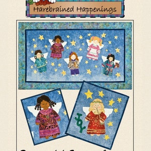 May include: A fabric art piece titled "Dancing with the Stars" and "Joy" featuring angel figures with star accents. The main piece is 26 1/2 x 47 inches, and the "Joy" piece is 14 1/2 x 12 1/2 inches. The artwork is from "Harebrained Happenings".