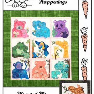 May include: A patchwork quilt with the text "Harebrained Happenings" and "Mom and Me 'at the Zoo'". The quilt features colorful animal designs, including bears, elephants, pandas, and giraffes. The quilt measures 42 1/2 x 45 1/2 inches.