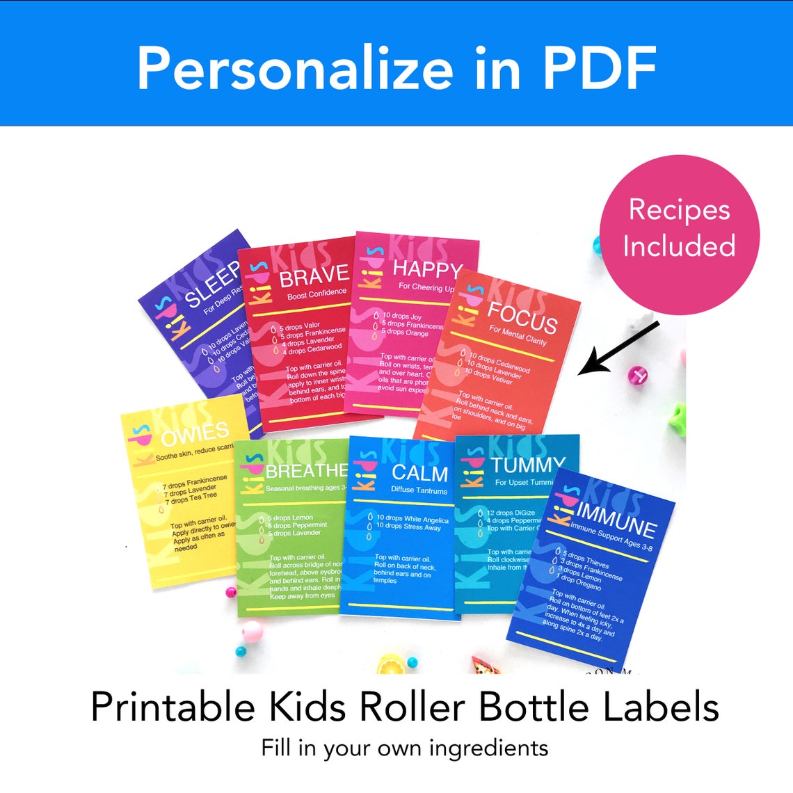 Roller Bottle Labels Printable Bundle Customizable Labels Etsy