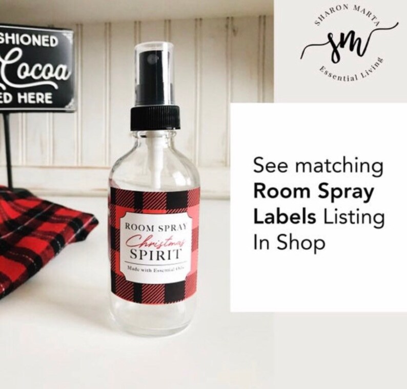 printable christmas room spray label in plaid christmas etsy