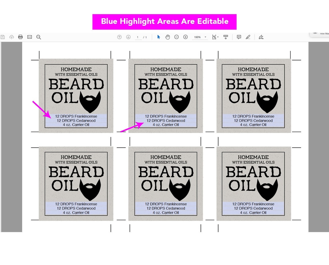 Printable Label Beard Oil label Customizable sticker Etsy