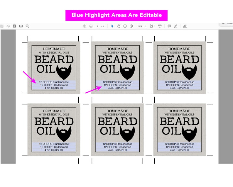 printable label beard oil label customizable sticker etsy