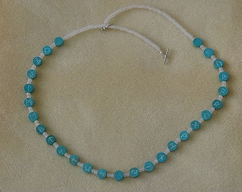 Rune Necklace: Turquoise Runes, with Glass Beads, Hand Engraved on both sides, with Toggle Clasp