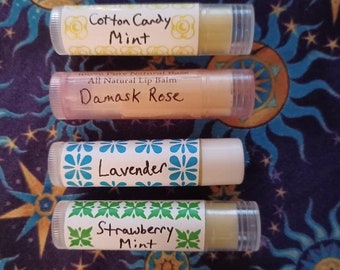 Lip Balm All Natural Handmade Rose Lavender Mint Coconut Strawberry Cotton Candy Beeswax