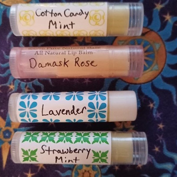 Lip Balm All Natural Handmade Rose Lavender Mint Coconut Strawberry Cotton Candy Beeswax