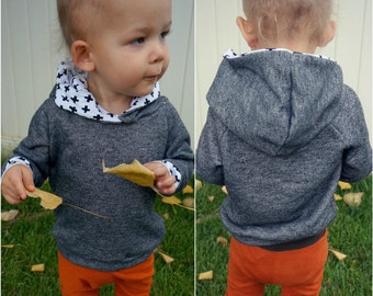 BOYS GREY HOODIE - funnel neck hoodie - french terry hoodie - kids grey sweatshirt - boys french terry hoodie -