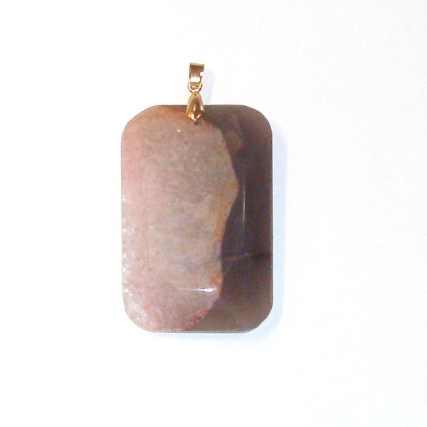 Rectangular Agate Stone Pendant in Pink and Smoke