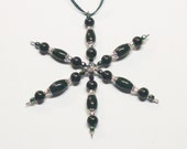 Handmade Beaded Snowflake Ornament in Dark Green 4", Beaded Ornament